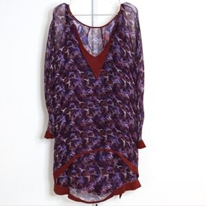 Nina Ricci Multicolor Silk Dress with Suede Trim